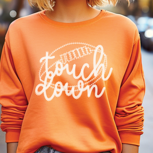 Faux Embroidered Touchdown Crewneck