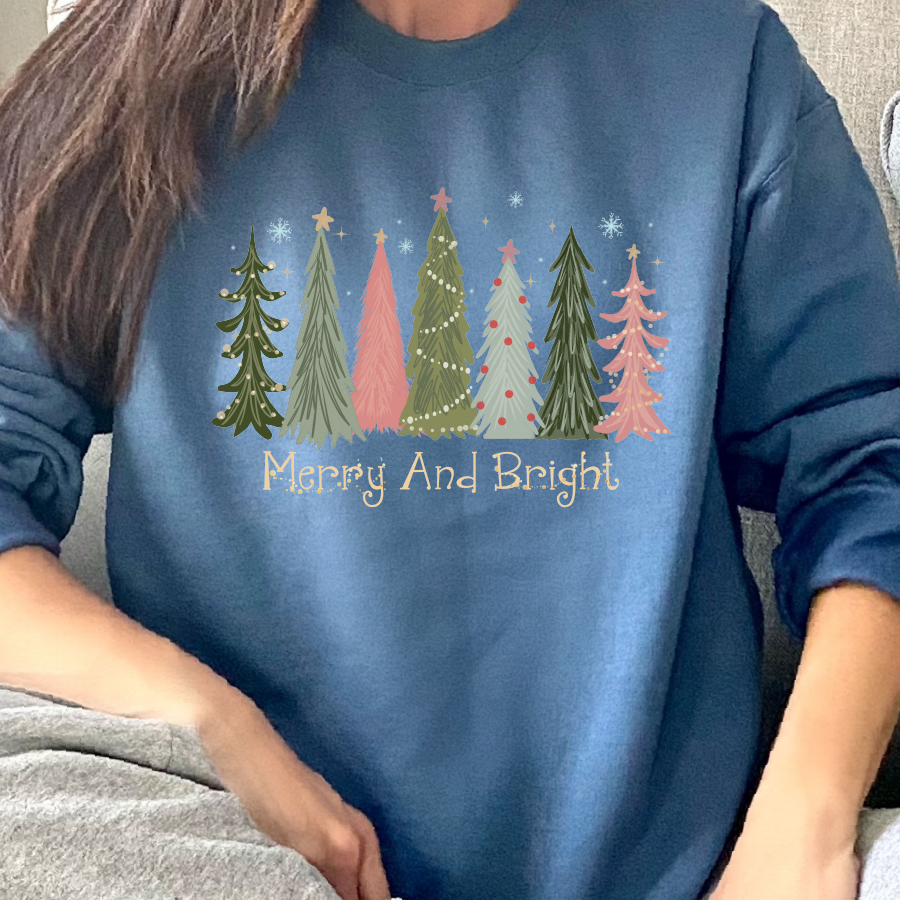 Merry & Bright w/ Trees Long Sleeve