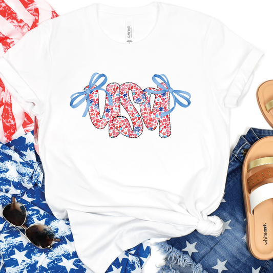 USA with Bows Short Sleeve T Shirt